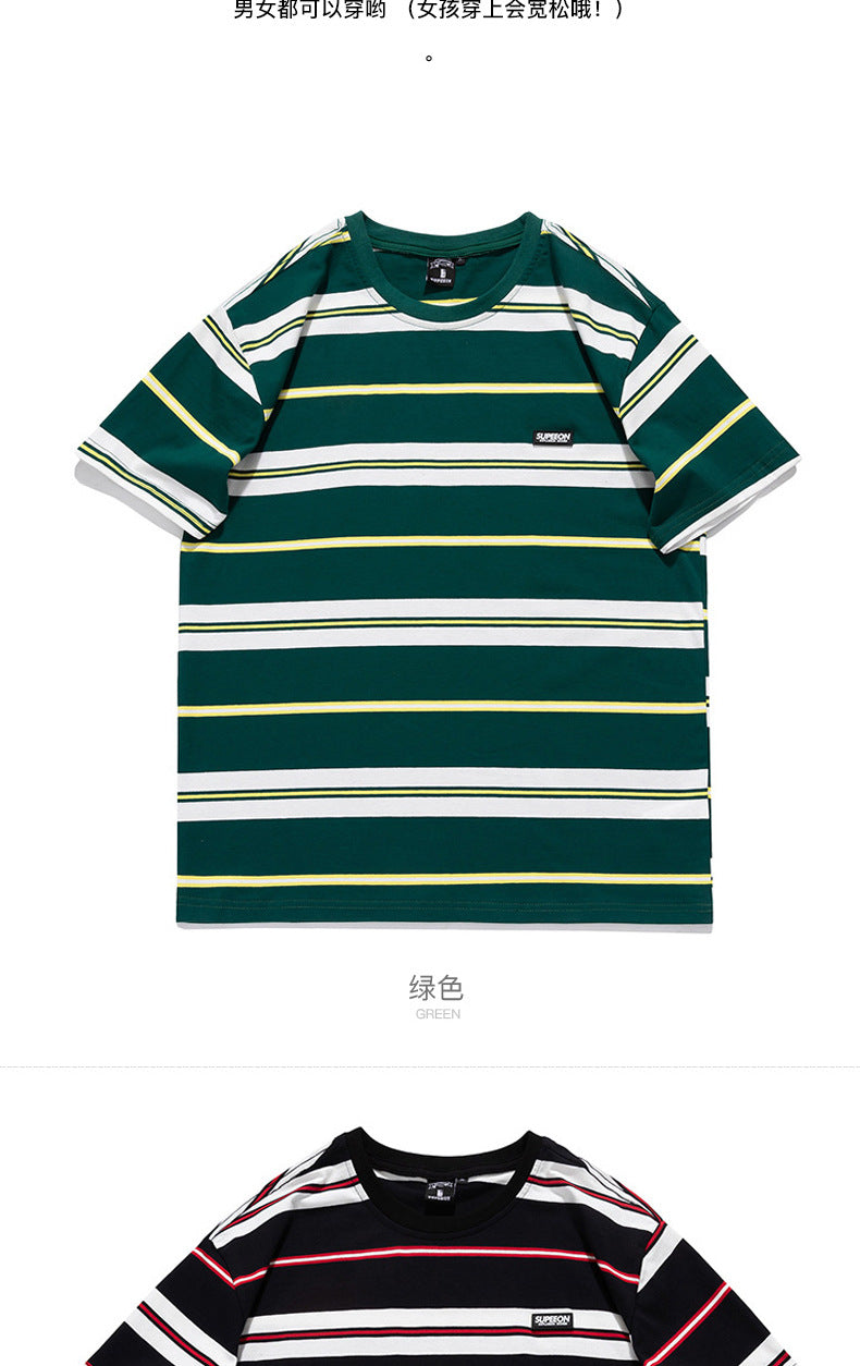 Striped Short-Sleeve Men's T-Shirt, Pure Cotton, 2026 Summer New Trendy Men's Fashion, Chinese Style Loose Half-Sleeve Top