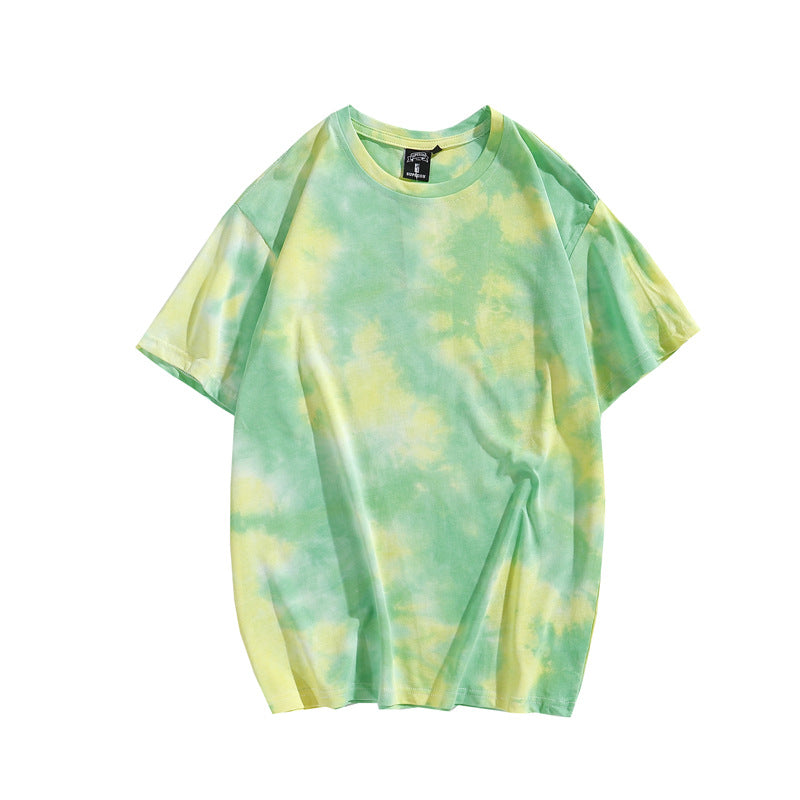 Cross-border Exclusive New Tie-dye T-shirt Men's Short-sleeved Summer Pure Cotton T-shirt Loose Ins Trendy Brand Colorful Top Clothes