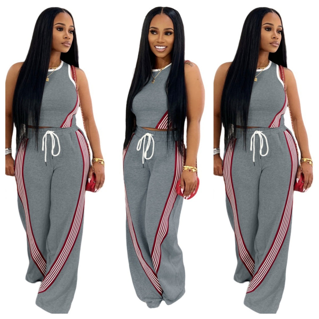 Yd-066-E6 European and American Women's Clothing Amazon New Fashion Trendy Casual Wide-Leg Pants Two-Piece Set Cross-Border Women's