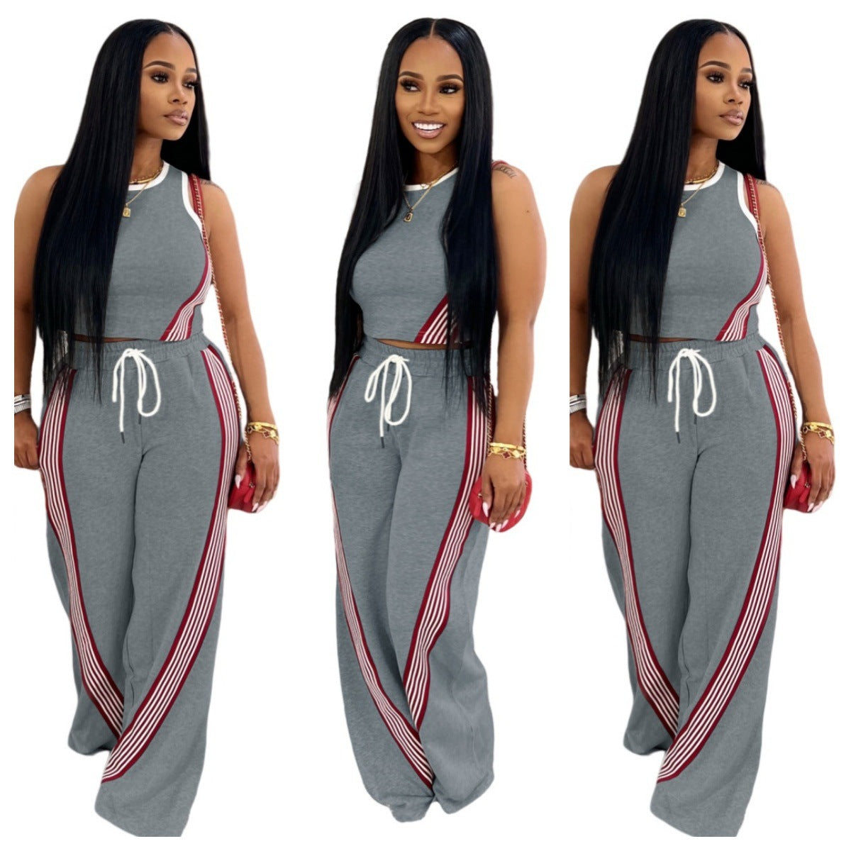 Yd-066-E6 European and American Women's Clothing Amazon New Fashion Trendy Casual Wide-Leg Pants Two-Piece Set Cross-Border Women's
