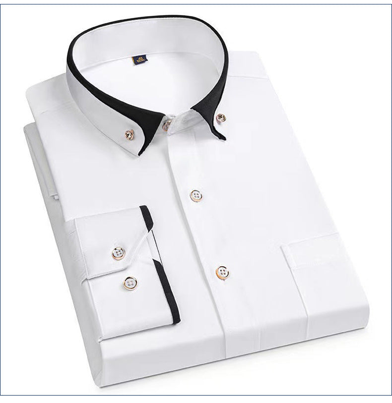 Business Shirts, Long-Sleeved Men's Shirts, No-Iron, Four-Way Stretch, Diamond Button Shirts, Men's Long-Sleeved Shirts