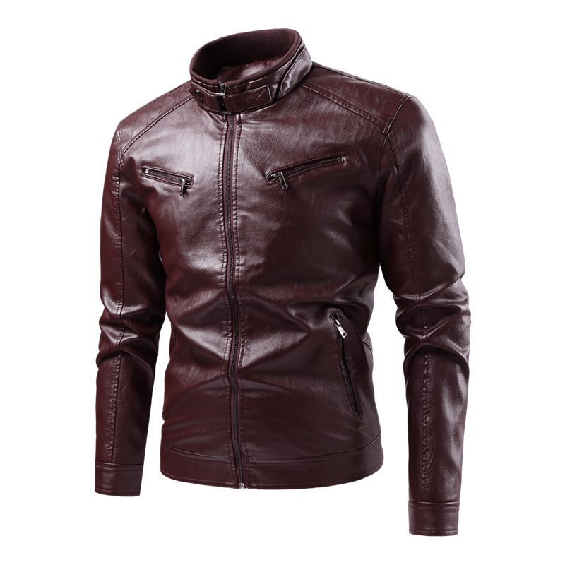 Foreign Trade Cross-border Leather Jacket Color Collar PU Leather Biker Jacket Spring and Autumn Thin Casual Leather Jacket for Men ebay