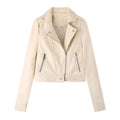 Spring New Long-Sleeved Zipper Suit Collar Solid Color Temperament Motorcycle Jacket Leather Jacket for Women