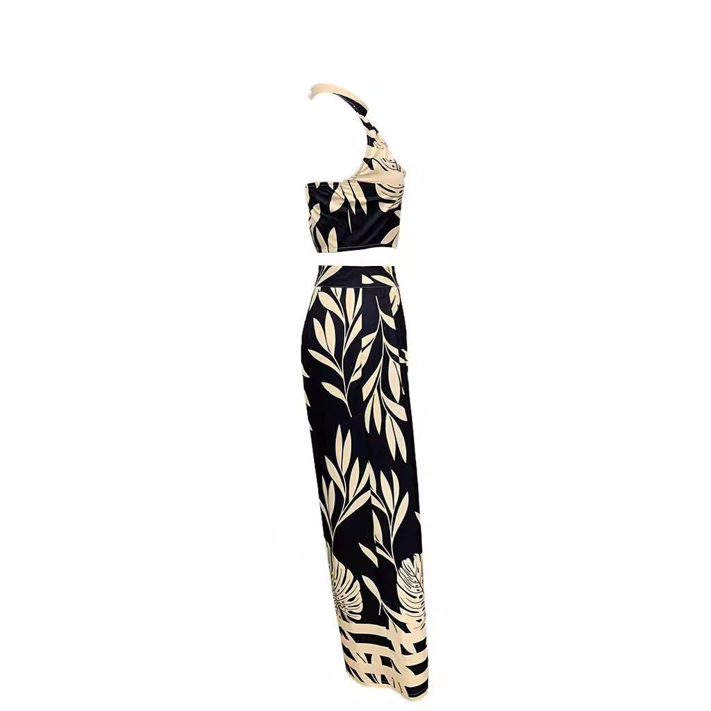 LN1146 in stock 2024 Spring and Summer New Cross-border Women's Fashion Elegant Printed Neck Backless Straight Pants Two-piece Set