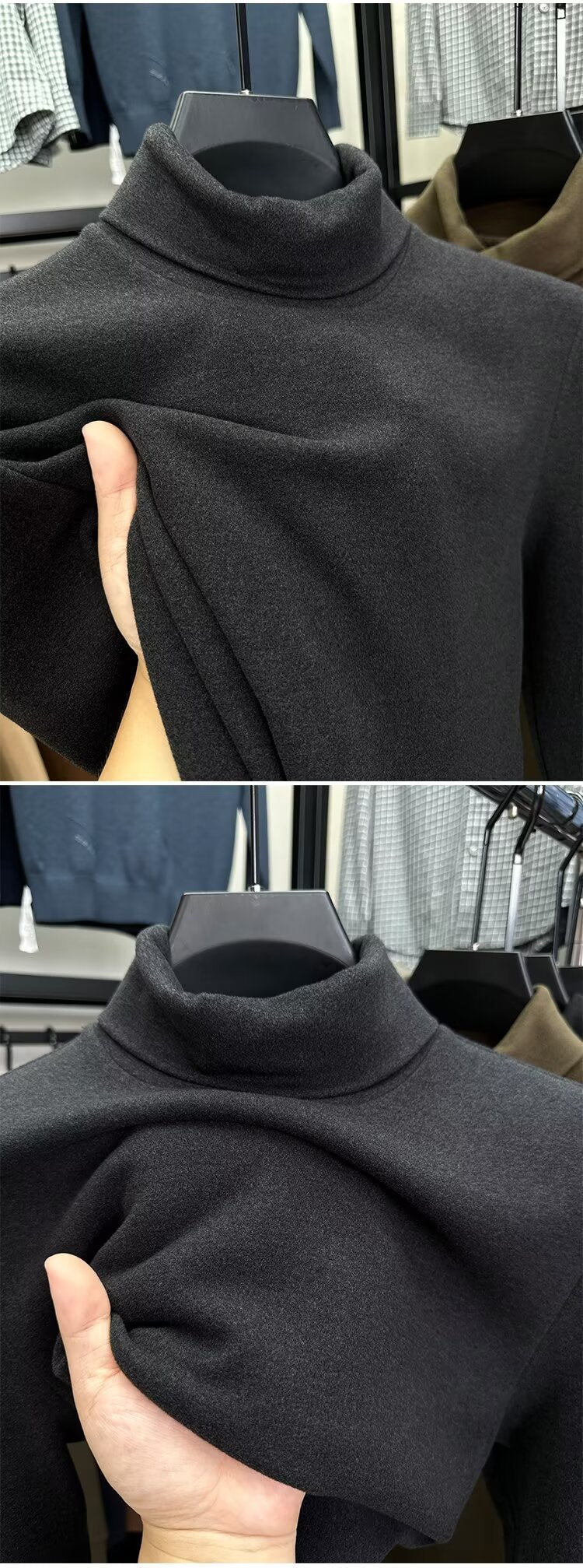 Fleece High Collar Base Shirt Men's Autumn and Winter Thickened Warm Top Double-sided Fleece Slim-fit Sweater Men's High-end Long-sleeved T-shirt