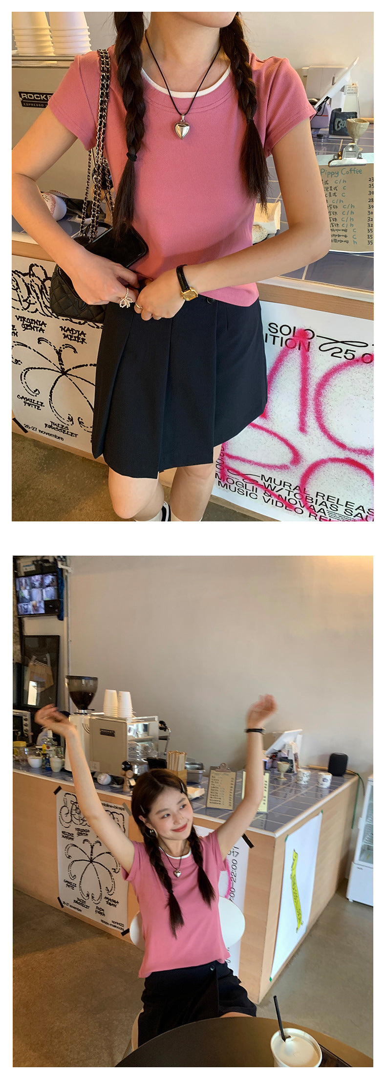 Huangyi Korean Double-Layer Collar Fake Two-Piece Short-Sleeved T-Shirt for Women 2025 Summer Short Slim Right Shoulder Top 142Th419