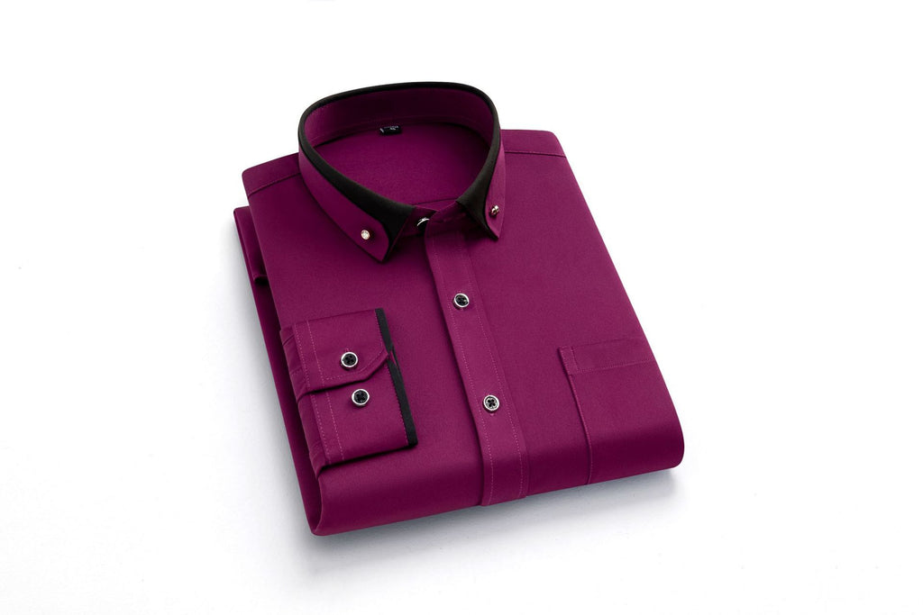 Business Shirts, Long-Sleeved Men's Shirts, No-Iron, Four-Way Stretch, Diamond Button Shirts, Men's Long-Sleeved Shirts