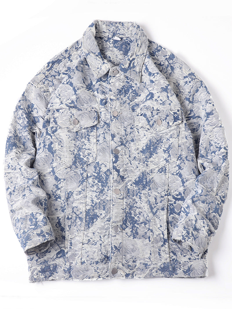 New Trendy Brand Men's Spring Jacket for Men and Women, Versatile Small Fragrance Couple Jacquard Loose Denim Jacket for Men