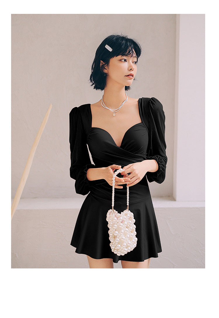Yan 2026 New Style Sweet and Pure Desire Style with Underwire, Push-Up, Slimming, Long-Sleeved Dress-Style One-Piece Swimsuit for Women Wholesale