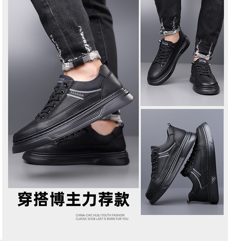 Autumn 2024 White Shoes Bean Shoes Men's Casual Driving Shoes Soft Sole Fashion Leg All-match Sports Leather Sneakers