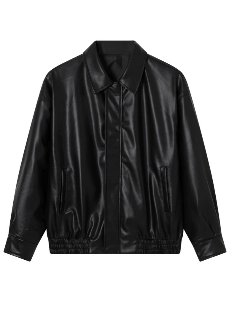 2025 Spring and Autumn Women's Leather Jacket, Faux Protein Pu Leather Motorcycle Jacket, Cool and Stylish Korean Version Versatile Loose Coat