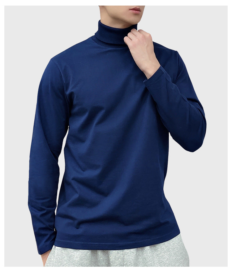 230g Fall/Winter Men's High Collar Cotton Long Sleeve T-Shirt White Inner Lap Collar Men's plus size T-Shirt Base Shirt Top