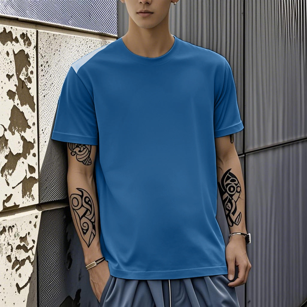 Summer Ice Silk Thin Round Neck Short-Sleeved T-Shirt for Men 2026 New Printed Pullover T-Shirt Trendy Slim Fit Men's Clothing
