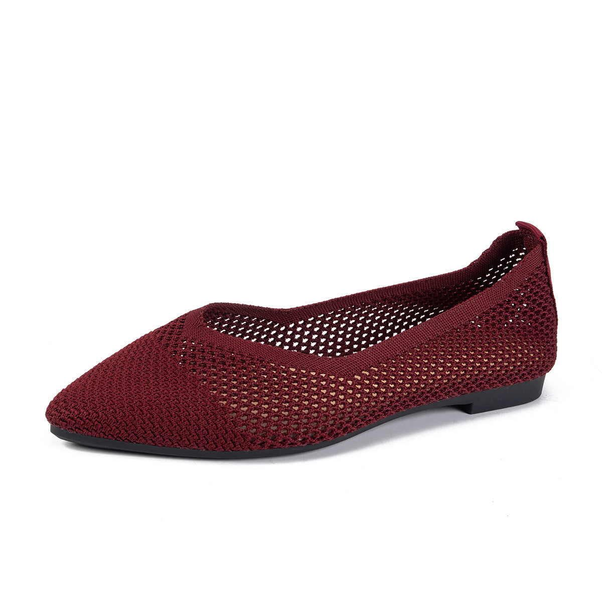 Knitted Women's Shoes Breathable Soft Sole 2025 New Comfortable Pointed Flat Shallow Mouth Slip-on Casual Shoes