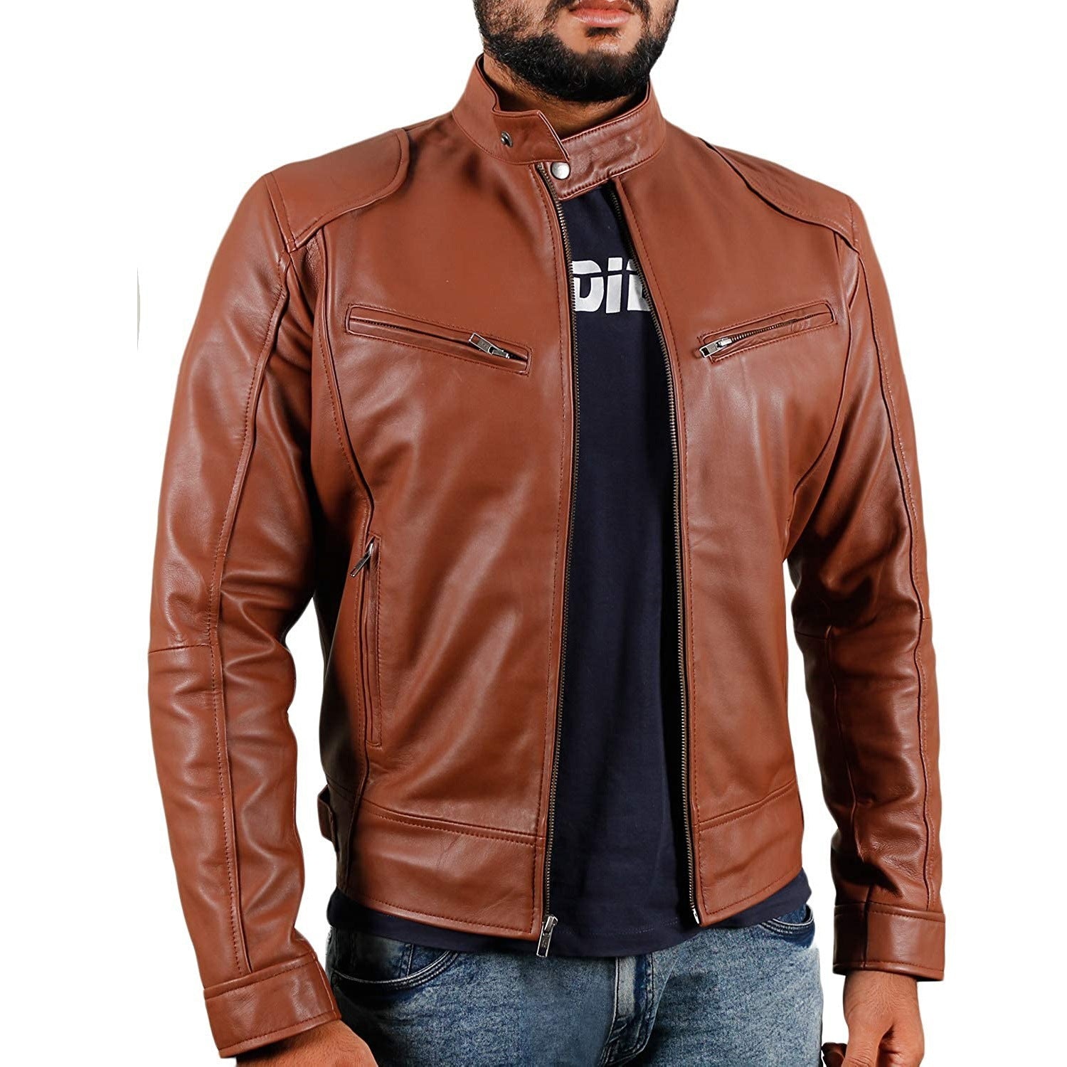 Foreign Trade Amazon European and American Men's Motorcycle Leather Jacket Men's Teenager Collar Punk Leather Jacket Men