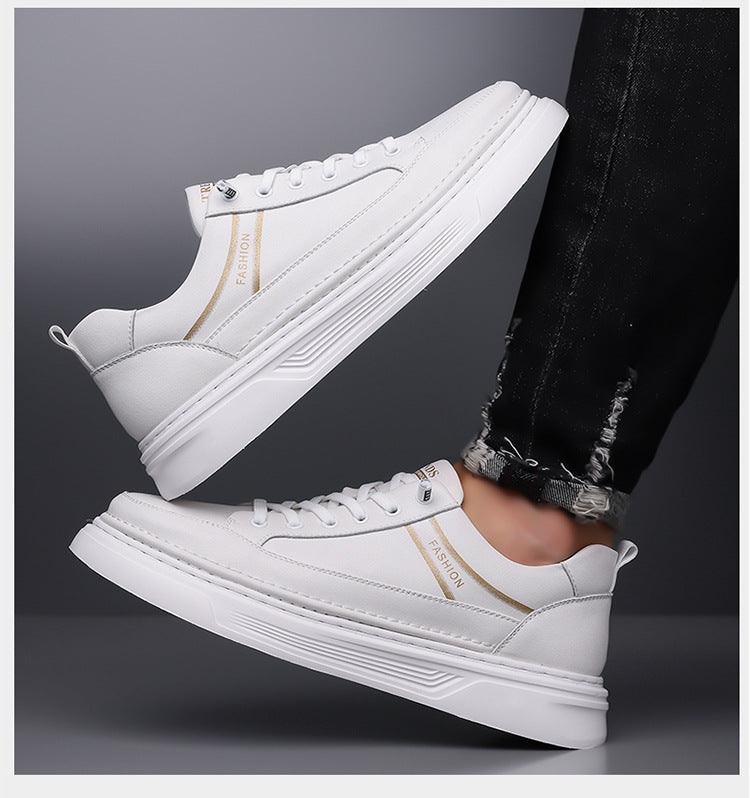 Autumn 2024 White Shoes Bean Shoes Men's Casual Driving Shoes Soft Sole Fashion Leg All-match Sports Leather Sneakers