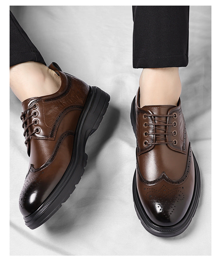 Brogue British Shoes Suit Thick-Soled Polished Derby Shoes Autum New Men's Casual Business Formal Groom's Shoes