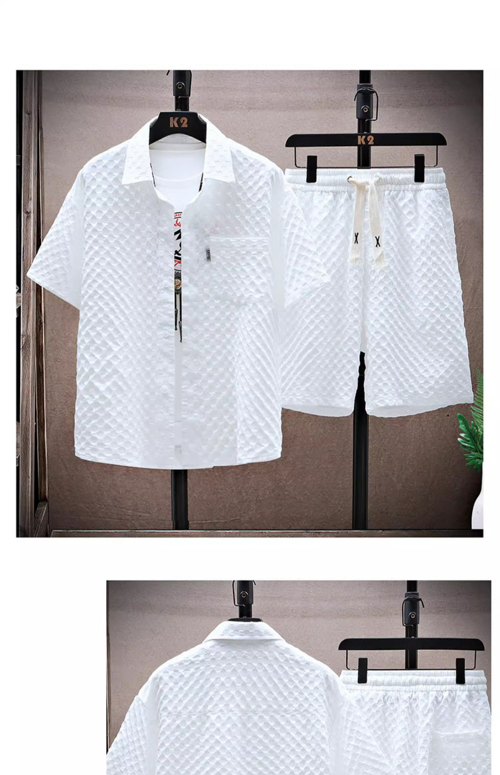 Thin sports leisure two-piece 2024 summer ice silk suit men's ruffian handsome fashion short sleeve shirt shorts set