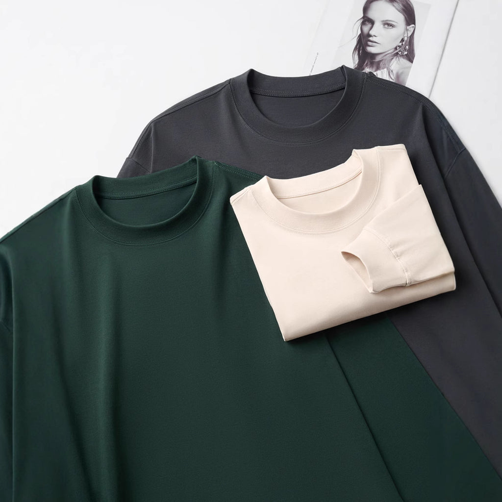 300g combed skin-friendly padded cotton long sleeve T-shirt men's 2024 autumn and winter solid color round neck bottoming shirt top