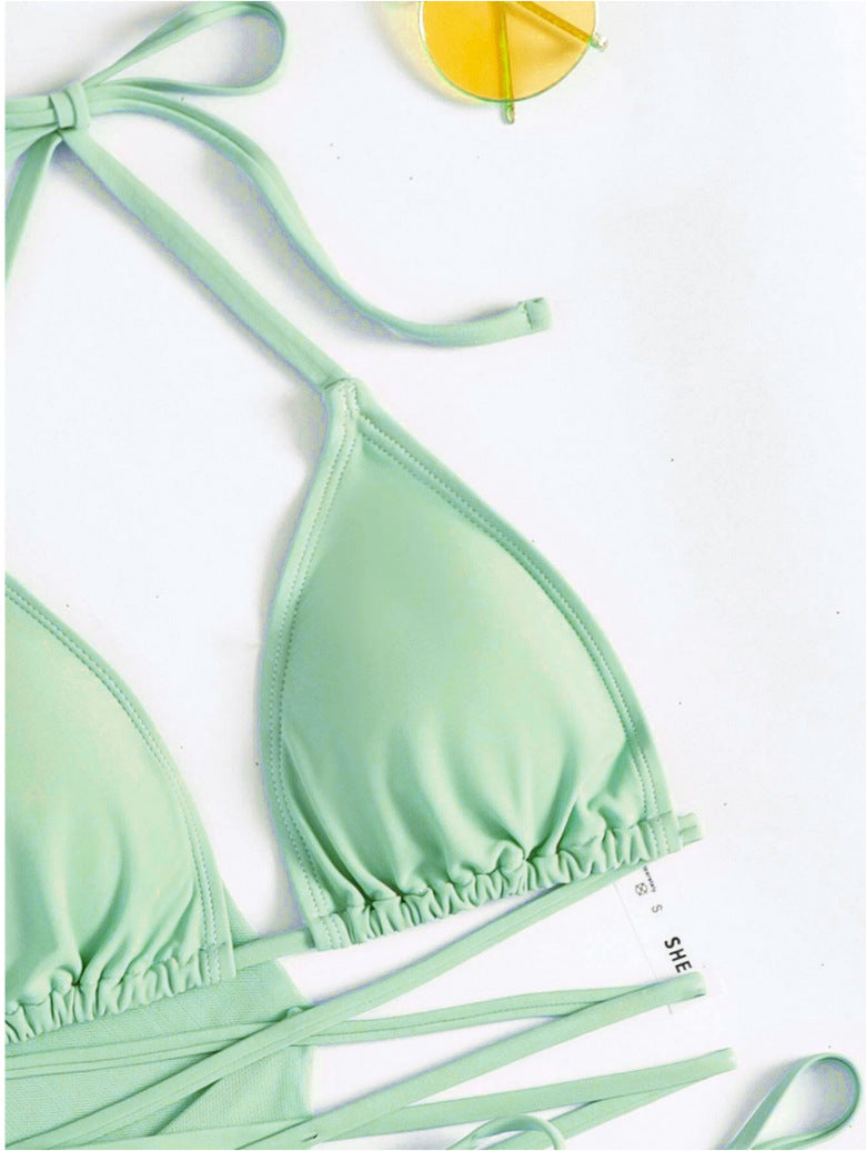 2026 Tassel Mesh Cover-Up Short Skirt Four-Piece Bikini New Thai Ins Style Cross-Border Solid Color Swimsuit for Women