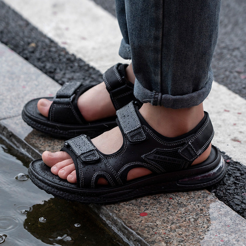 Men’s Cowhide Open-Toe Velcro Sandals