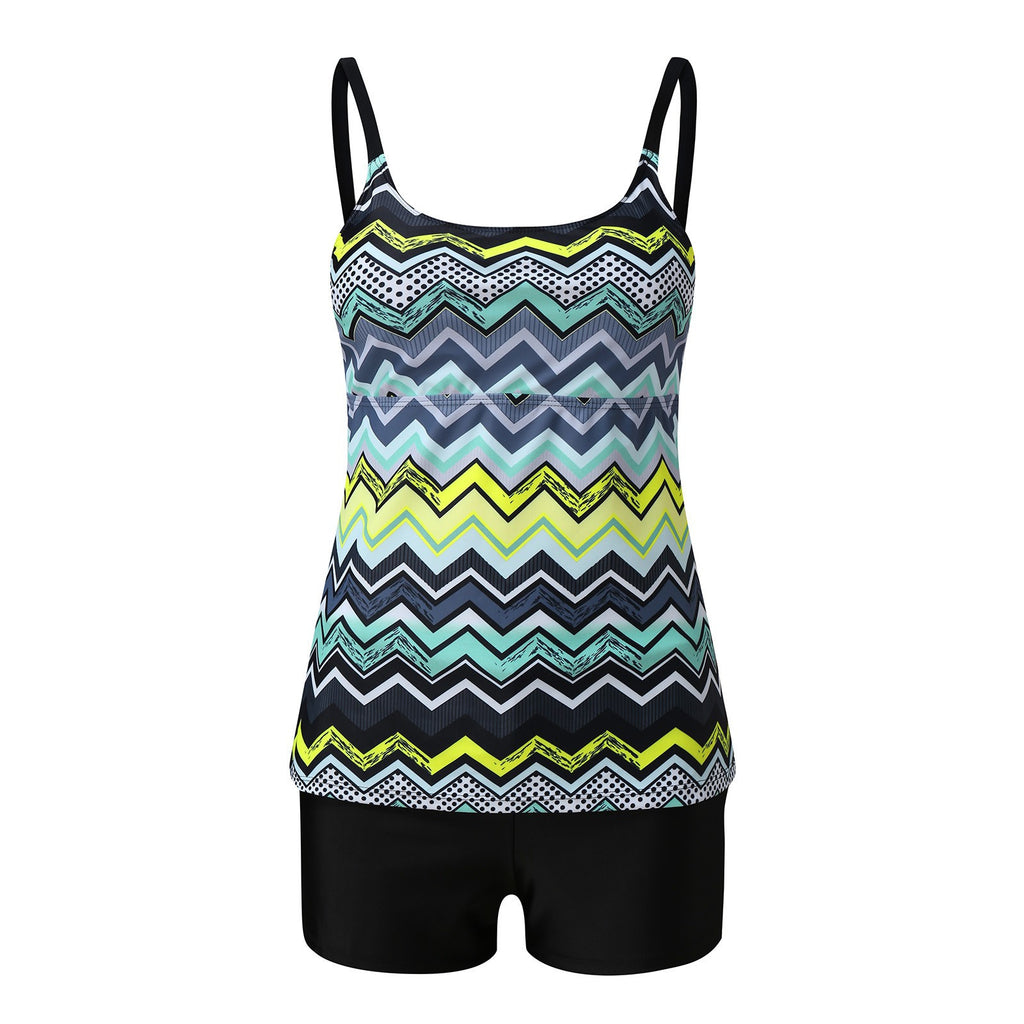 Cross-border 2024 European and American Foreign trade new double shoulder strap flat chest Amazon tankini high waist boxers split swimsuit