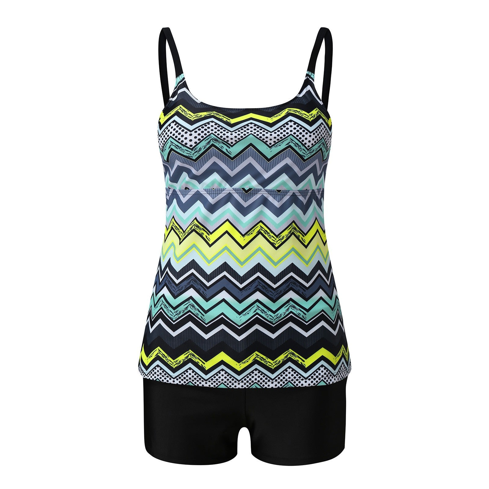 Cross-border 2024 European and American Foreign trade new double shoulder strap flat chest Amazon tankini high waist boxers split swimsuit