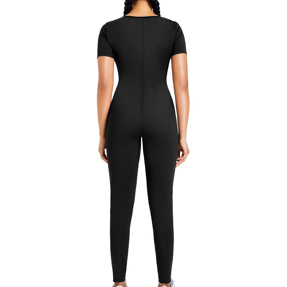 Amazon Long Fitness Sweaty Jompsuit European and American Women's Hip-lifting Chest-lifting Body-shaping Suit