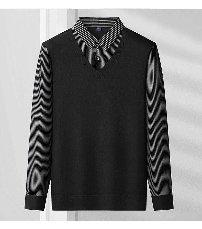 Spring, autumn and winter fashion fake two-piece long-sleeved T-shirt men's trendy casual shirt shirt collar personalized bottoming shirt top