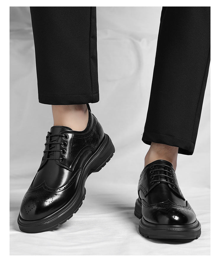 Brogue British Shoes Suit Thick-Soled Polished Derby Shoes Autum New Men's Casual Business Formal Groom's Shoes