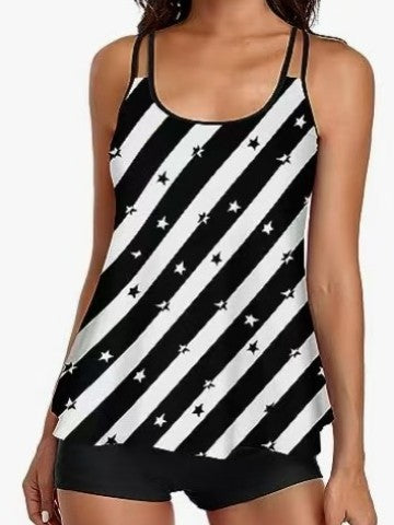 European and American Hot Sale plus size Split Swimsuit Women's Cross-border Camisole Flat-angle Swimsuit Tankini Loose Printed Swimsuit