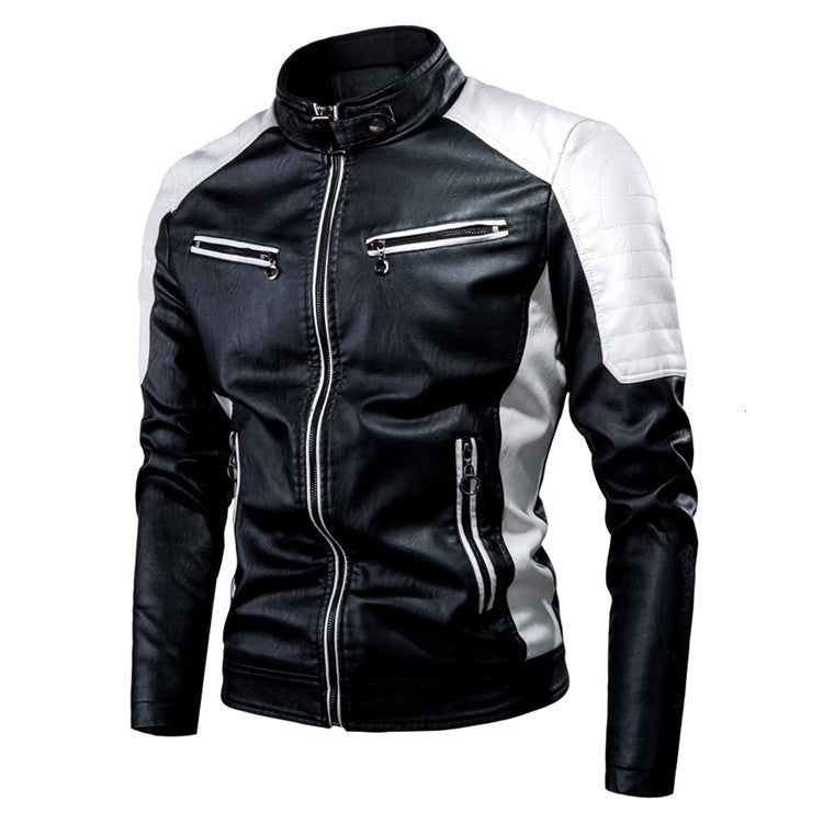 Foreign Trade Cross-border Leather Jacket Color Collar PU Leather Biker Jacket Spring and Autumn Thin Casual Leather Jacket for Men ebay