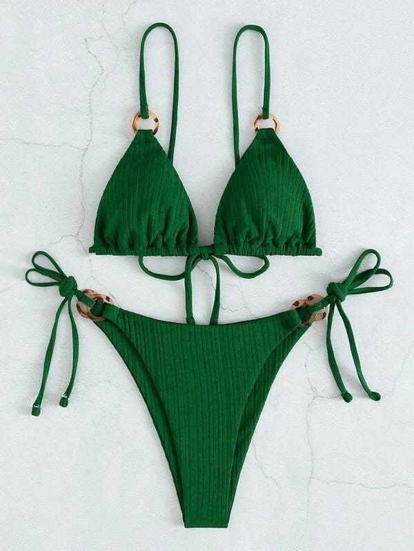 2024 New Ins Swimsuit for Women Split Bikini Two-Piece Set Fairy Style Sexy Pure Color Lace-Up Swimsuit for Women