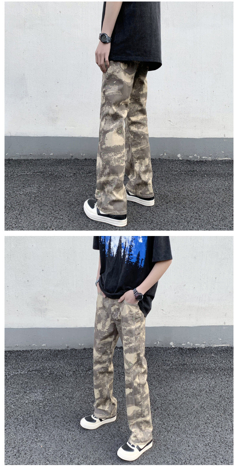 LKTM Men's# American High Street Stitching Camouflage Pants Men's and Women's Slim Fit Ruffian Shuai Chao Brand vibe Micro-La Casual Pants