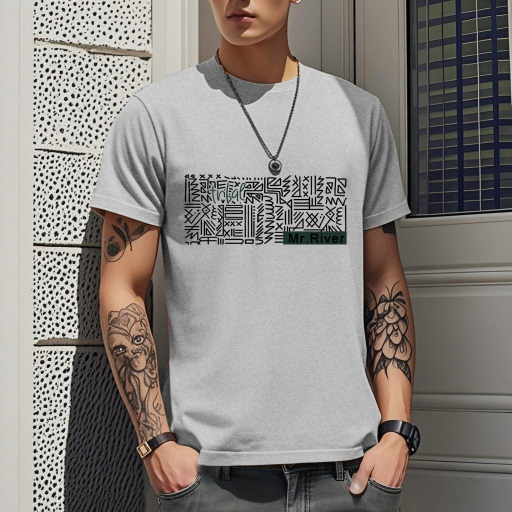 Summer Ice Silk Thin Round Neck Short-Sleeved T-Shirt for Men 2026 New Printed Pullover T-Shirt Trendy Slim Fit Men's Clothing