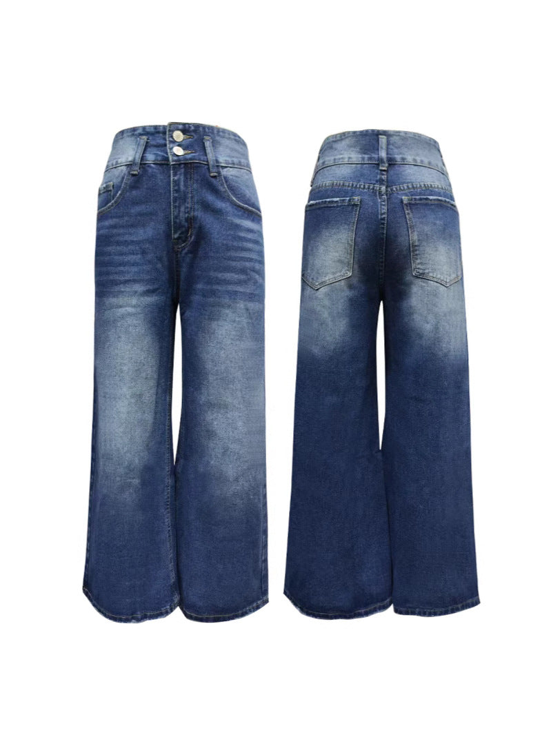 Amazon Aliexpress Cross-Border European and American Mid-Waist Comfortable Straight-Leg Denim Pants Women's Clothing Source Factory