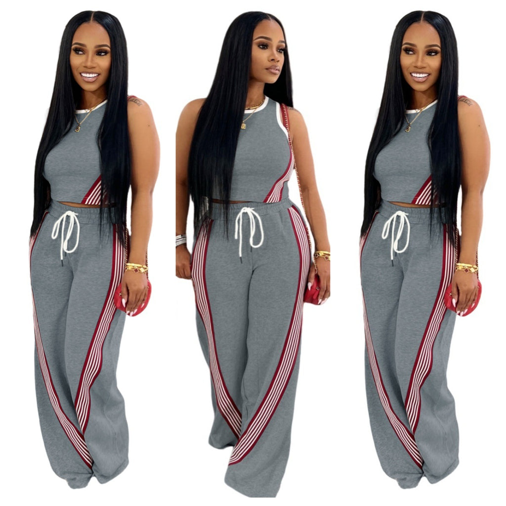 Yd-066-E6 European and American Women's Clothing Amazon New Fashion Trendy Casual Wide-Leg Pants Two-Piece Set Cross-Border Women's