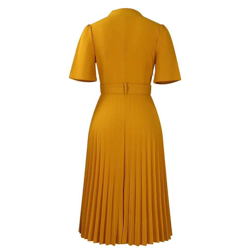 D563 Foreign Trade Cross-border Women's Clothing Summer New Short-sleeved V-neck Pleated High Waist Fashion Elegant Waist African dress
