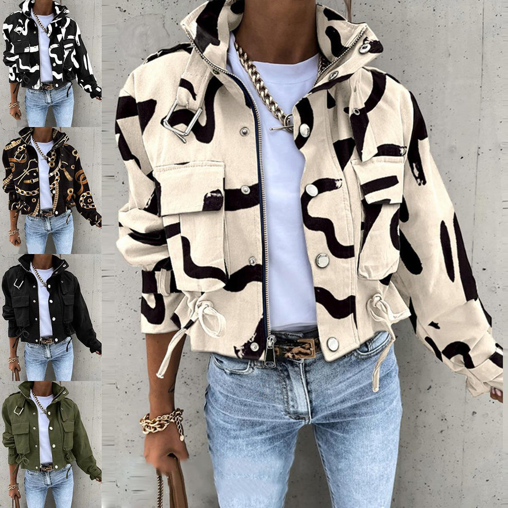 2026 Autumn and Winter Cross-Border Women's European and American New Style Amazon Aliexpress Printed Short Casual Long-Sleeved Jacket Top