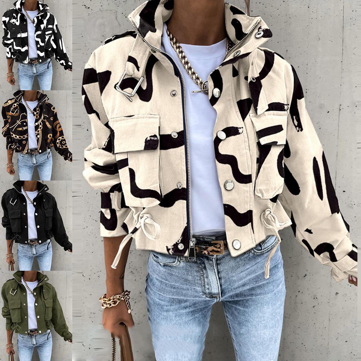 2026 Autumn and Winter Cross-Border Women's European and American New Style Amazon Aliexpress Printed Short Casual Long-Sleeved Jacket Top