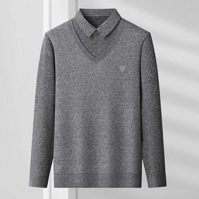 Spring, autumn and winter fashion fake two-piece long-sleeved T-shirt men's trendy casual shirt shirt collar personalized bottoming shirt top