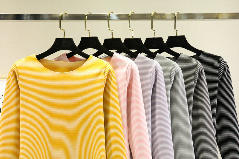 Crewneck Striped Base Shirt Women's Inner Wear Fall/Winter German Velvet 2022 New College Style Long Sleeve T-Shirt Warm Top