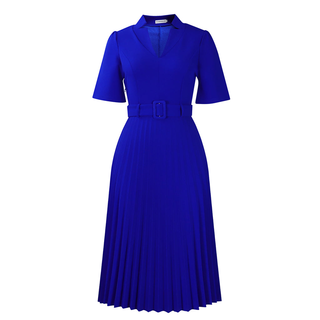 D563 Foreign Trade Cross-border Women's Clothing Summer New Short-sleeved V-neck Pleated High Waist Fashion Elegant Waist African dress