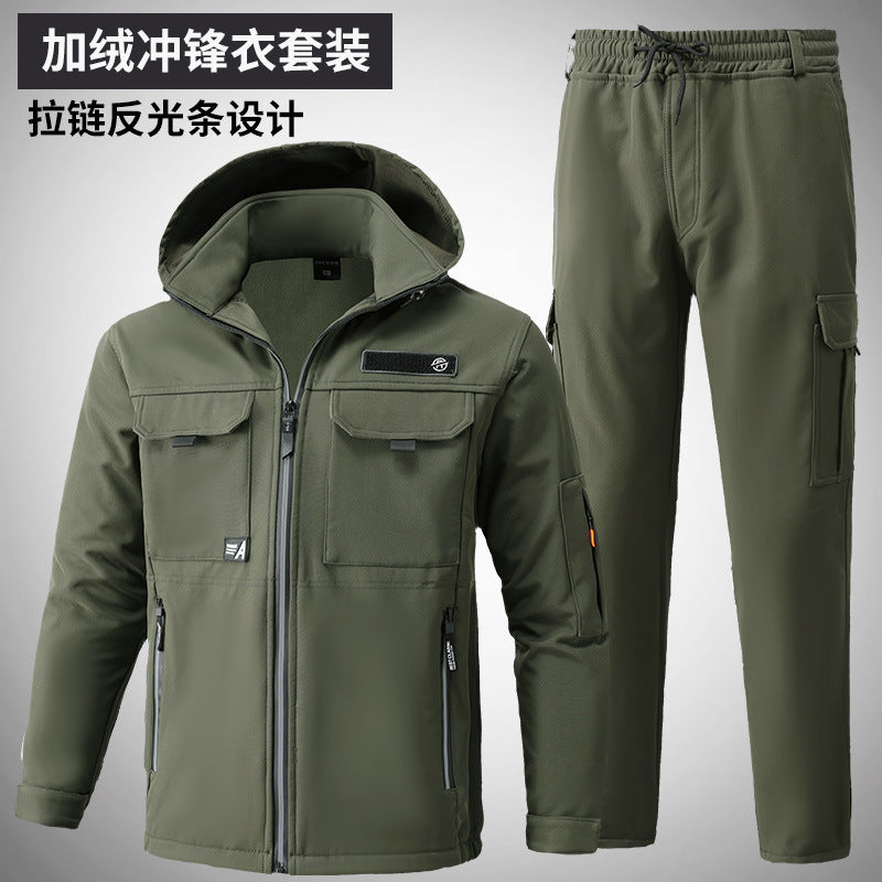 Autumn and Winter fleece-lined Charge Clothes Coat Work Clothes Waterproof suit Men's Cold-proof Warm Upper and Lower Clothes Work Clothes
