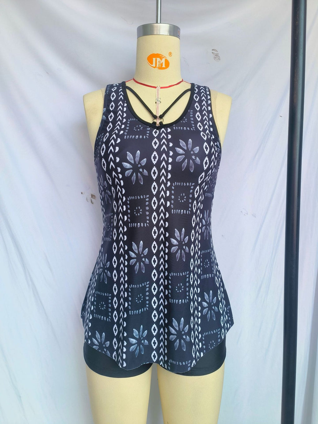 Split plus size Printed Flat Angle European and American Style Conservative Sling Tankini Swimsuit Women's Independent Station Cross-border Foreign Trade in stock
