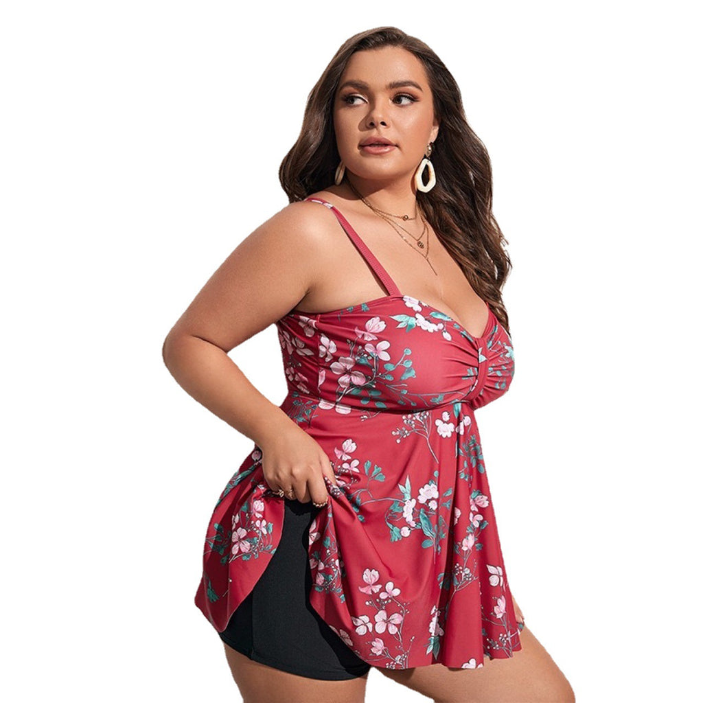 2022 Langqi European and American Export New Tankini Large Size Fat Woman Swimsuit Boxer Conservative Swimsuit Women's Skirt Swimsuit