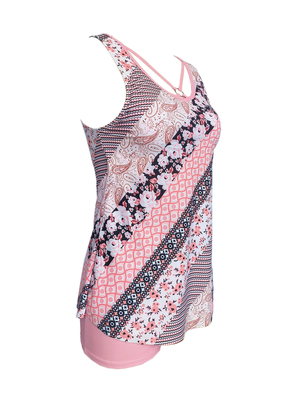 Split plus size Printed Flat Angle European and American Style Conservative Sling Tankini Swimsuit Women's Independent Station Cross-border Foreign Trade in stock