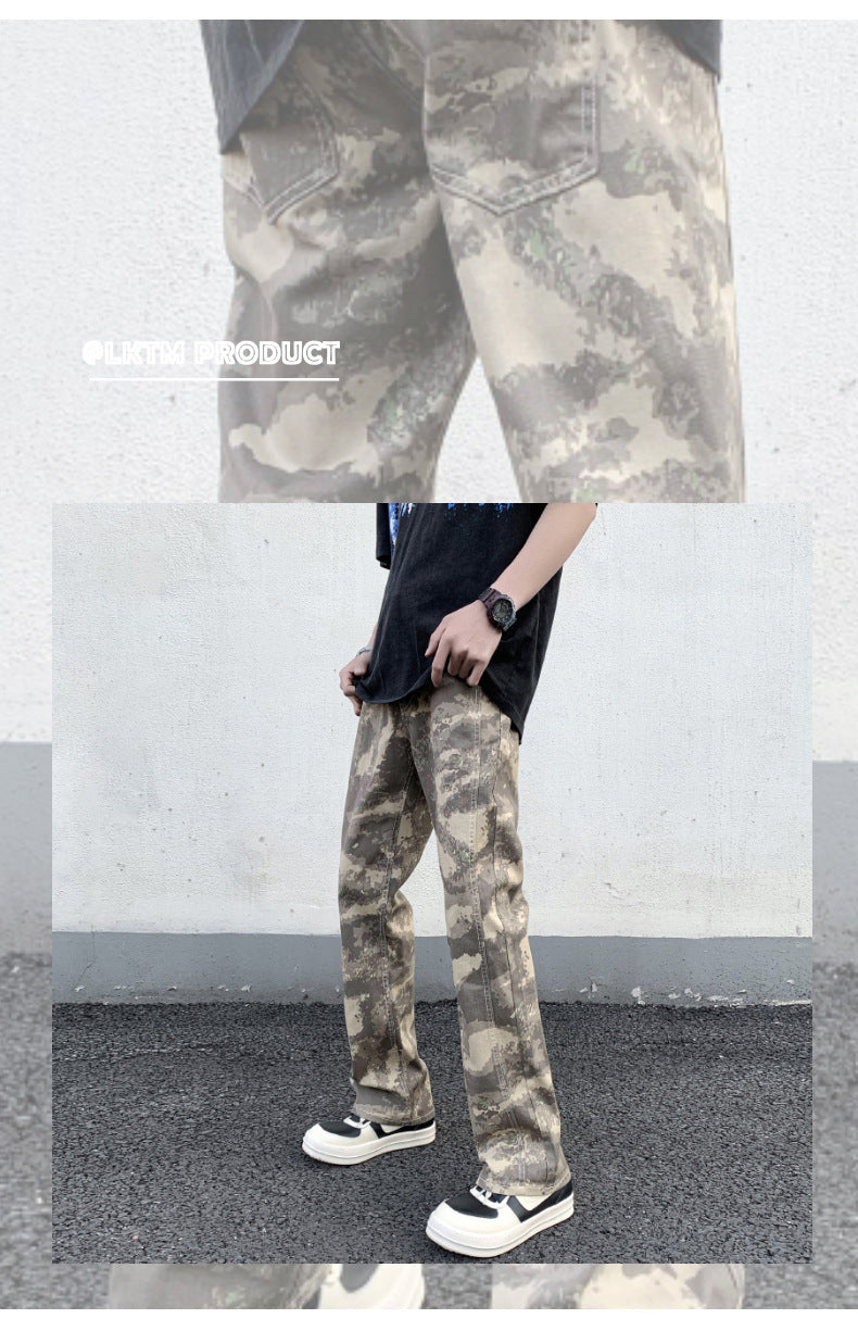 LKTM Men's# American High Street Stitching Camouflage Pants Men's and Women's Slim Fit Ruffian Shuai Chao Brand vibe Micro-La Casual Pants