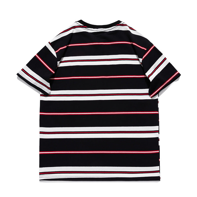 Striped Short-Sleeve Men's T-Shirt, Pure Cotton, 2026 Summer New Trendy Men's Fashion, Chinese Style Loose Half-Sleeve Top
