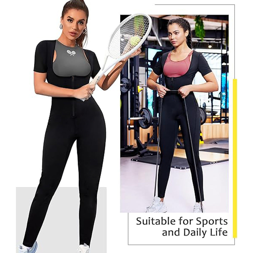 Amazon Long Fitness Sweaty Jompsuit European and American Women's Hip-lifting Chest-lifting Body-shaping Suit